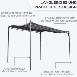 Pergola pavillon 297x297 cm, metal, grå – terrasse/altan