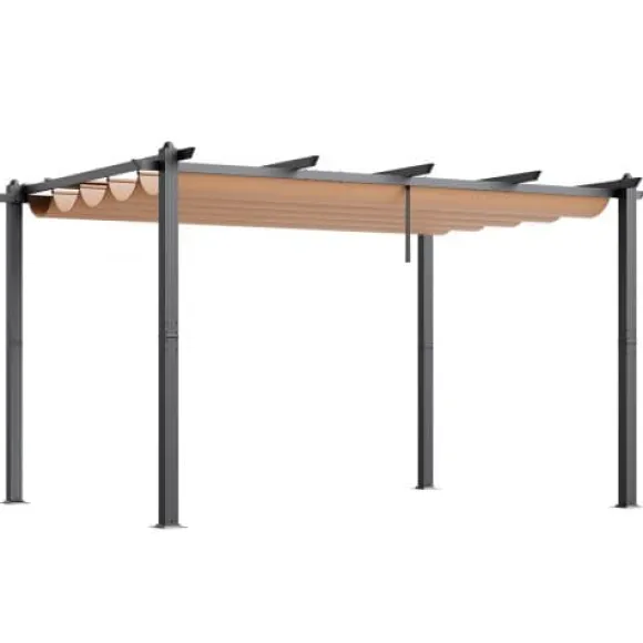Pergola, Retraktabelt Baldakin, 296x395x230 cm, Beige, Aluminium