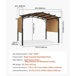 Pergola, 304.8x304.8x254 cm, Beige, Metal