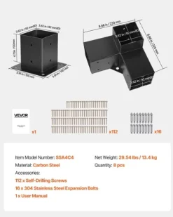 Pergolabeslagsæt - Kraftige 3-vejs hjørnebeslag - Indre mål 92 x 92 mm - Passer til 10,2 x 10,2 cm stolper - 4 stk - Til træbjælker
