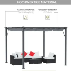 Pergola/pavillon 3×3×2,23 m, skydetag, aluminium, kulgrå/mørkegrå
