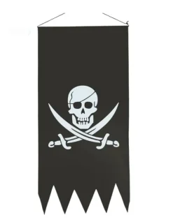 Piratflag med hvidt dødningehoved 43 x 86 cm. Size-Standard