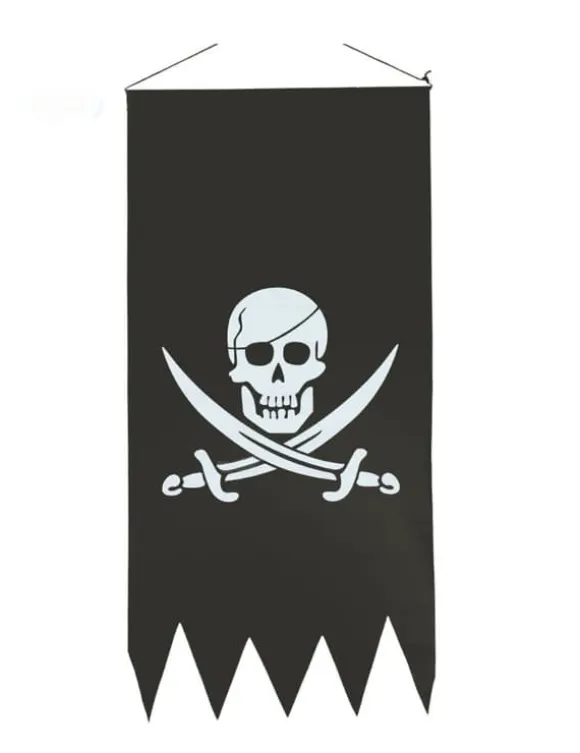 Piratflag med hvidt dødningehoved 43 x 86 cm. Size-Standard