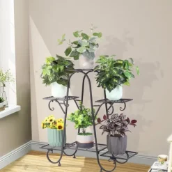 Plante Stativ, Indendørs og Udendørs, Flere Niveauer Display Stativ, Sort
