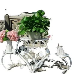 Plante Stativ, Rustfrit Metal, 4 Potte Display, Hvid