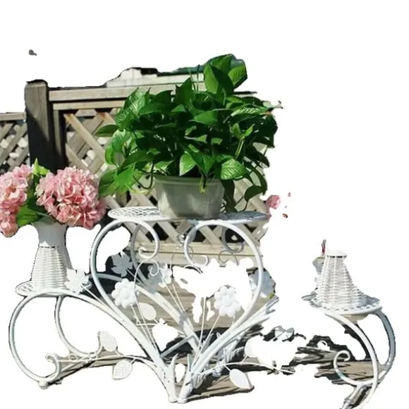 Plante Stativ, Rustfrit Metal, 4 Potte Display, Hvid