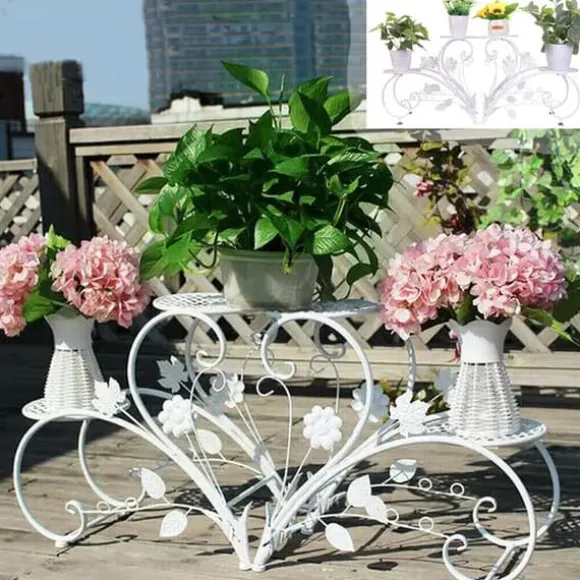 Plante Stativ, Rustfrit Metal, 4 Potte Display, Hvid