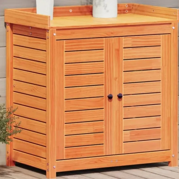 Plantebord i massivt fyrretræ med hylder - Pottebord til have | Størrelse: 82,5x50x86,5 cm | Farve: Brun