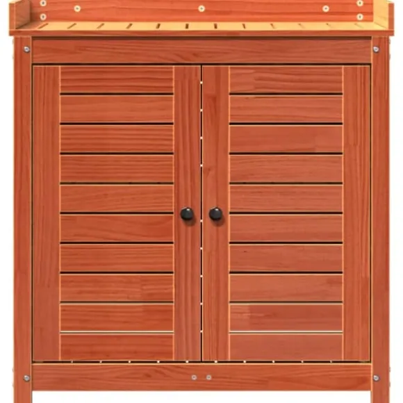 Plantebord i massivt fyrretræ med hylder - Pottebord til have | Størrelse: 82,5x50x86,5 cm | Farve: Brun