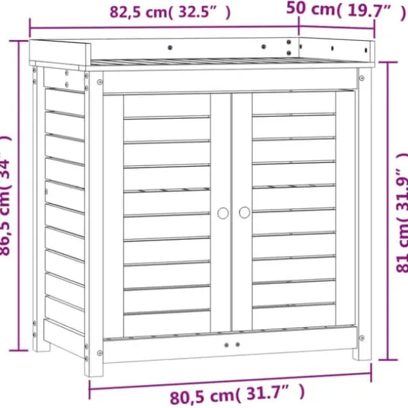 Plantebord i massivt fyrretræ med hylder - Pottebord til have | Størrelse: 82,5x50x86,5 cm | Farve: Brun
