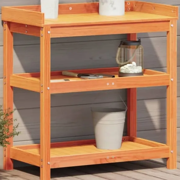Plantebord i massivt fyrretræ med hylder | Størrelse: 82,5x45x86,5 cm | Farve: Brun