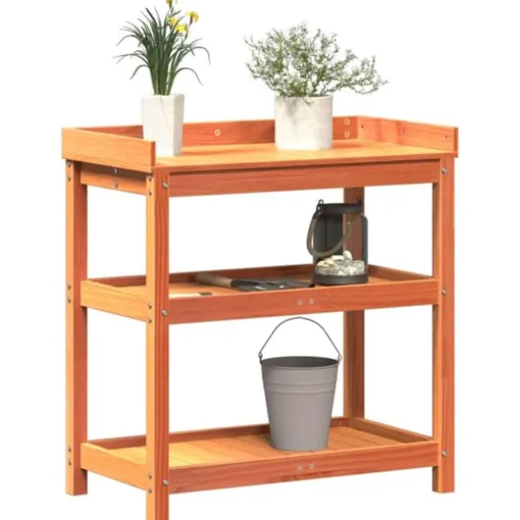 Plantebord i massivt fyrretræ med hylder | Størrelse: 82,5x45x86,5 cm | Farve: Brun