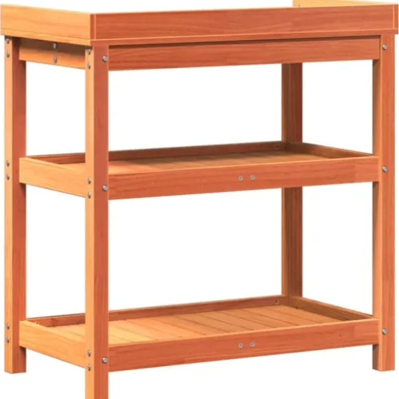 Plantebord i massivt fyrretræ med hylder | Størrelse: 82,5x45x86,5 cm | Farve: Brun