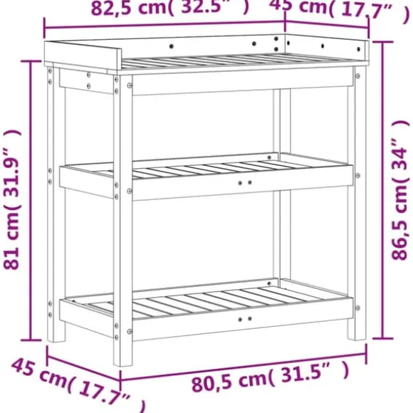 Plantebord i massivt fyrretræ med hylder | Størrelse: 82,5x45x86,5 cm | Farve: Brun