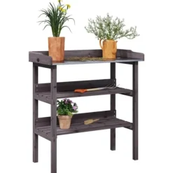 Plantebord i massivt grantræ med hylder | 78x38x82,5 cm | Farve: Natur | Størrelse: 78x38x82,5 cm