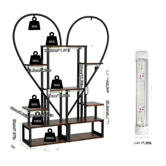 Plantebord, 6-lags design, robust metal konstruktion,Stor med lys
