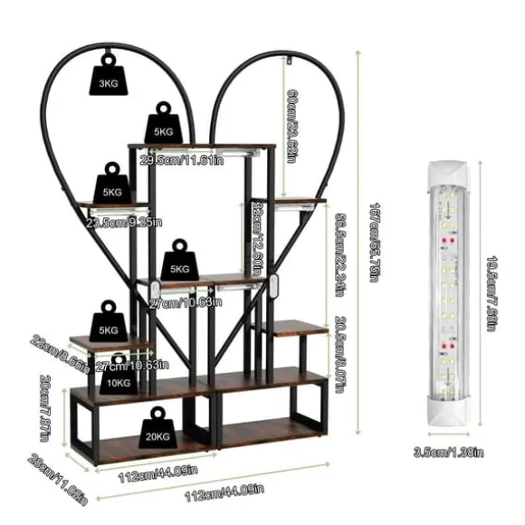Plantebord, 6-lags design, robust metal konstruktion,Stor med lys