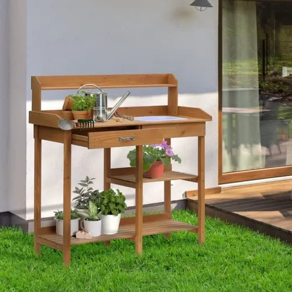 Plantebord med balje, træ, 112 cm højt – stabilt & vejrbestandigt