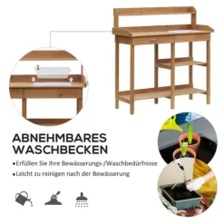 Plantebord med balje, træ, 112 cm højt – stabilt & vejrbestandigt