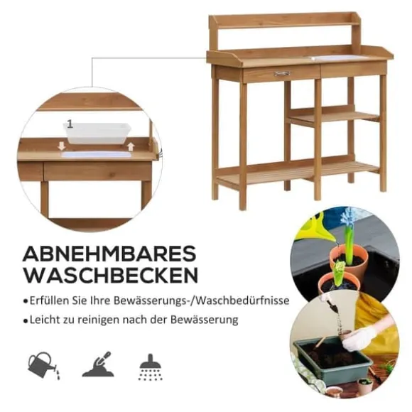 Plantebord med balje, træ, 112 cm højt – stabilt & vejrbestandigt