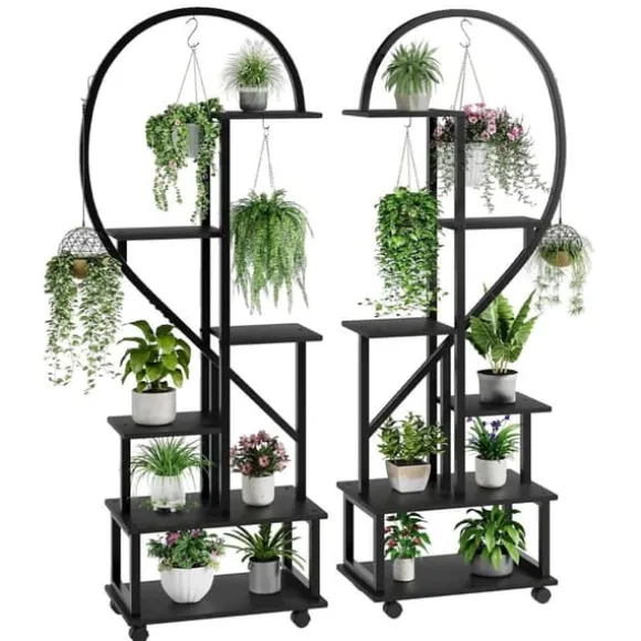 Plantebord med hjul, 6-niveau, mobil design,Sort