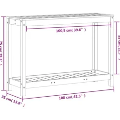 Plantebord med hylde i massivt douglasgran - Robuste træmøbler | Størrelse: 108x35x75 cm