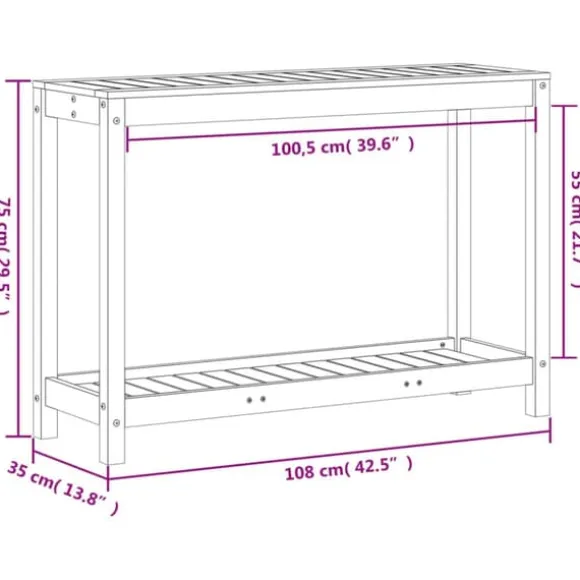 Plantebord med hylde i massivt douglasgran - Robuste træmøbler | Størrelse: 108x35x75 cm