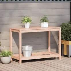 Plantebord med hylde i massivt douglasgran - Robuste udendørs møbler | Størrelse: 108x50x75 cm