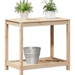 Plantebord med hylde i massivt fyrretræ | Størrelse: 82,5x50x75 cm
