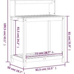 Plantebord med hylder i massivt fyrretræ | Mål: 82,5x50x109,5 cm | Farve: Brun