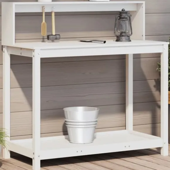 Plantebord med hylder i massivt fyrretræ - Opbevaringsløsning | Størrelse: 108x50x109,5 cm | Farve: Hvid