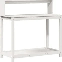 Plantebord med hylder i massivt fyrretræ - Opbevaringsløsning | Størrelse: 108x50x109,5 cm | Farve: Hvid