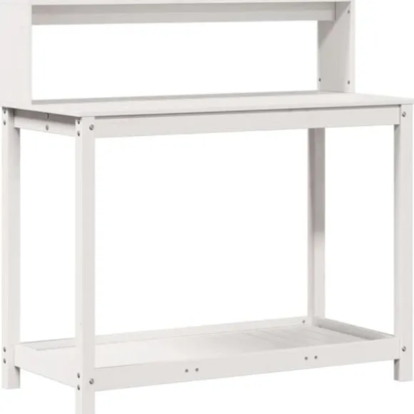 Plantebord med hylder i massivt fyrretræ - Opbevaringsløsning | Størrelse: 108x50x109,5 cm | Farve: Hvid