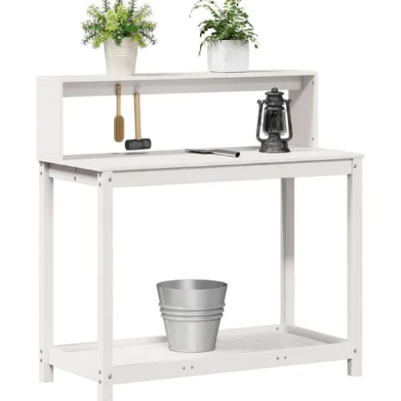 Plantebord med hylder i massivt fyrretræ - Opbevaringsløsning | Størrelse: 108x50x109,5 cm | Farve: Hvid