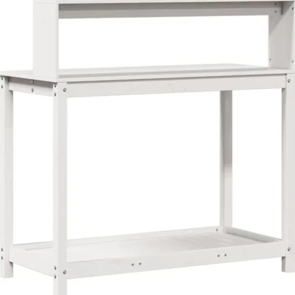 Plantebord med hylder i massivt fyrretræ - Opbevaringsløsning | Størrelse: 108x50x109,5 cm | Farve: Hvid