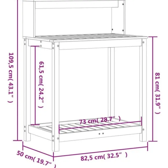 Plantebord med hylder i massivt douglasgran - Ideelt til planter | Størrelse: 82,5x50x109,5 cm