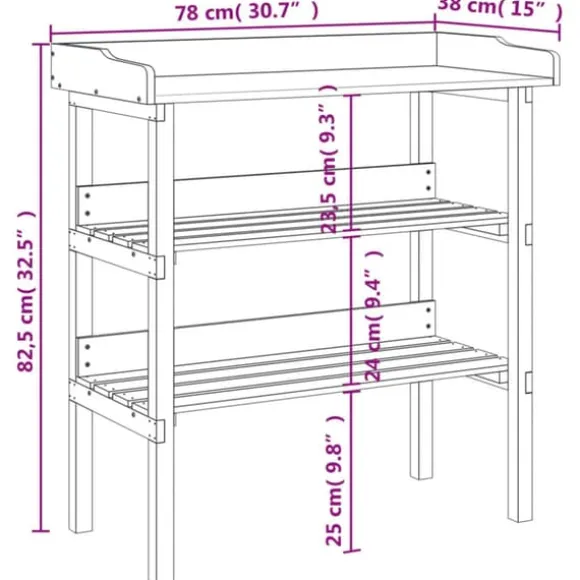 Plantebord med hylder i massivt grantræ | Størrelse: 78x38x82,5 cm | Farve: Brun