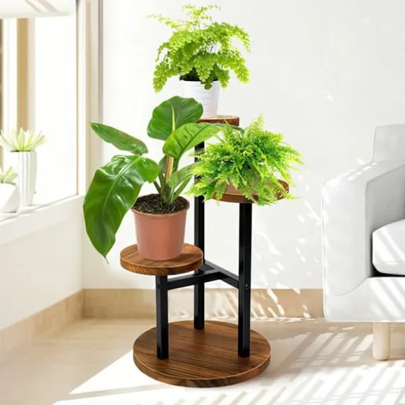 Plantebord, Træ, 60 cm Højde, 40 cm Diameter, Multi-Top Støtte, Nem Montering