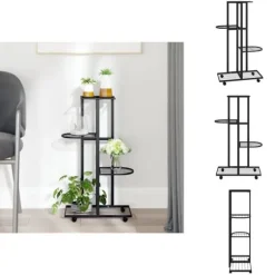 Planteborde - Living blomsterstativ 4 niveauer med hjul 44x23x80 cm jern sort