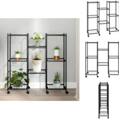Planteborde - Living blomsterstativ med hjul 83x25x83,5 cm jern sort