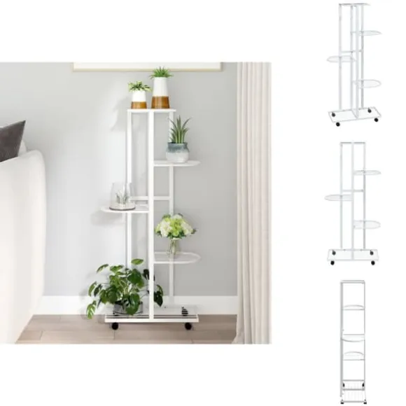 Planteborde - Living blomsterstativ 5 niveauer med hjul 44x23x100 cm jern hvid