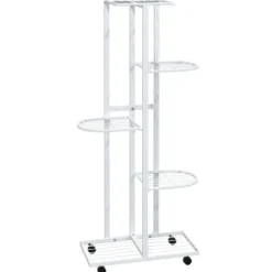 Planteborde - Living blomsterstativ 5 niveauer med hjul 44x23x100 cm jern hvid