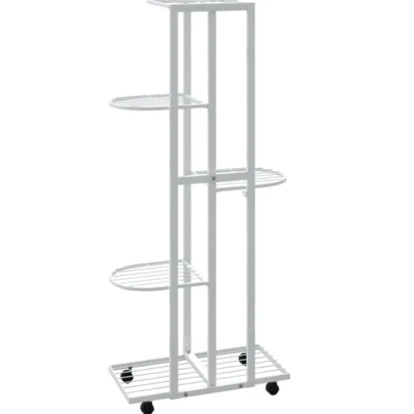 Planteborde - Living blomsterstativ 5 niveauer med hjul 44x23x100 cm jern hvid