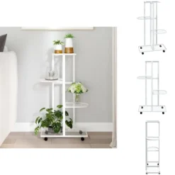 Planteborde - Living blomsterstativ 4 niveauer med hjul 44x23x80 cm jern hvid