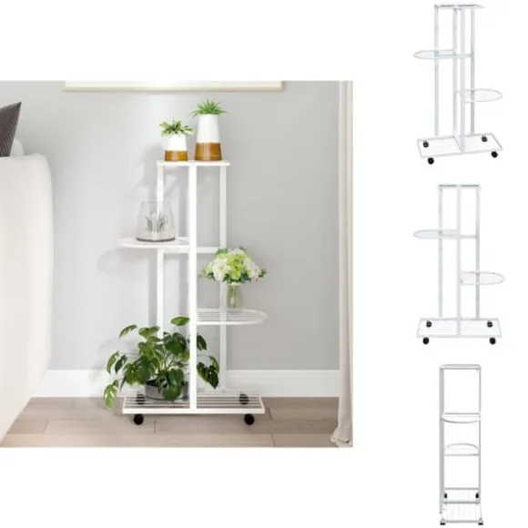 Planteborde - Living blomsterstativ 4 niveauer med hjul 44x23x80 cm jern hvid