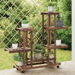 Planteborde - Living blomsterstativ med hjul 95x25x101 cm massivt fyrretræ
