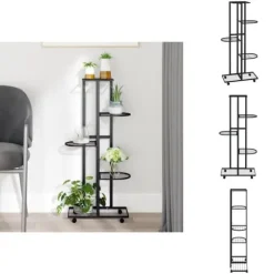 Planteborde - Living blomsterstativ 5 niveauer med hjul 44x23x100 cm jern sort