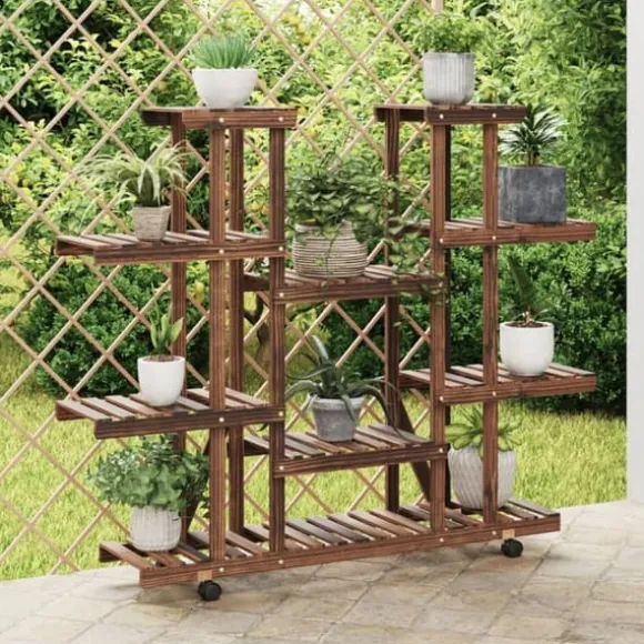 Planteborde - Living blomsterstativ med hjul 110x25x115 cm massivt fyrretræ