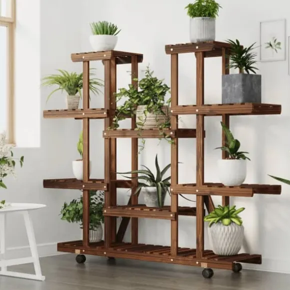 Planteborde - Living blomsterstativ med hjul 110x25x115 cm massivt fyrretræ