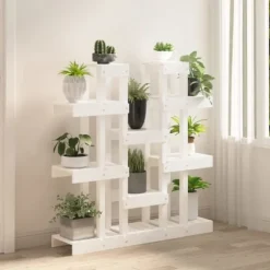 Planteborde - Living plantestativ 104,5x25x109,5 cm massivt fyrretræ hvid